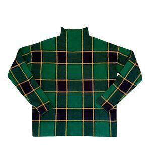 Rachel Zoe Women’s Sweater Size Large Green Blue Yellow Plaid Pullover Mock Neck